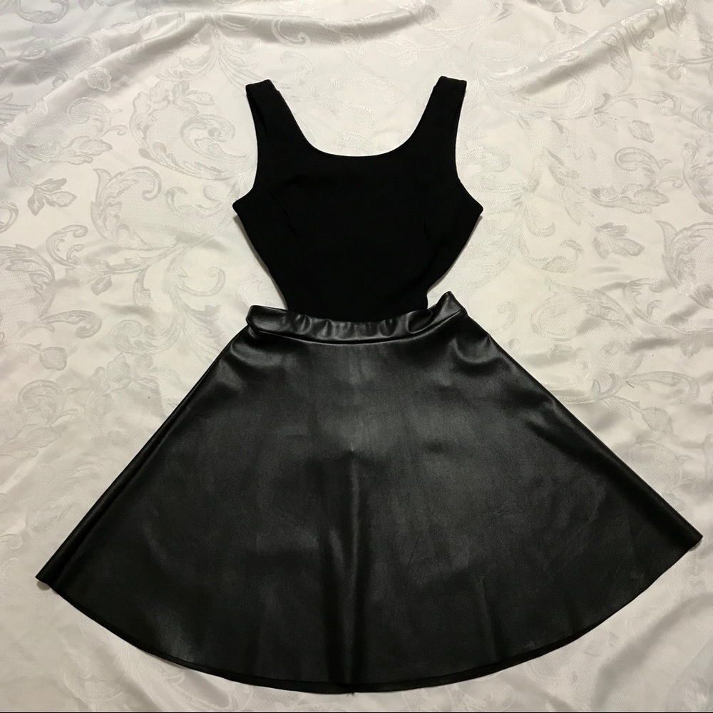 Sexy Cut Out Leather Skater Dress